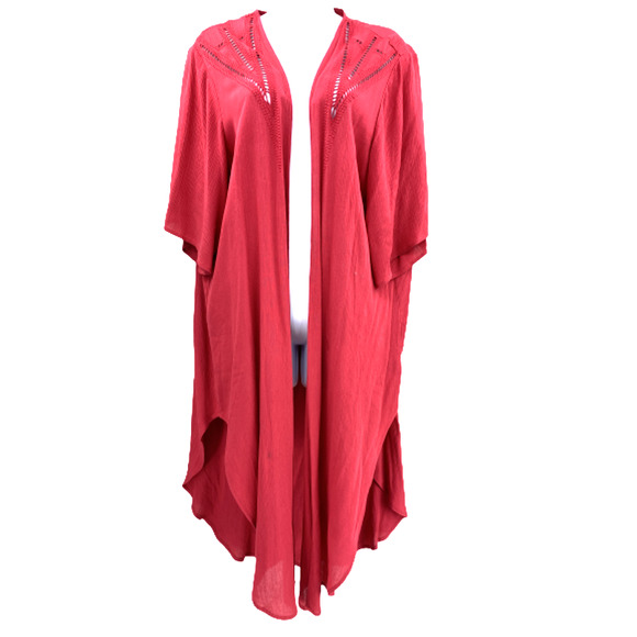 Torrid Crinkled Gauze Crochet Inset Longline Kimono Red - 00/0 (10/12) - Picture 1 of 11